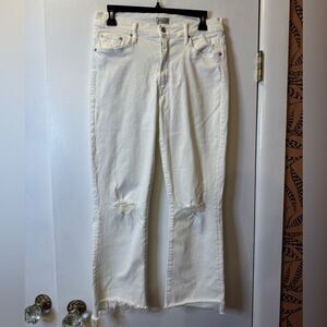 MOTHER The Insider Crop Step Fray Jeans Little Miss Innocent White Size 31